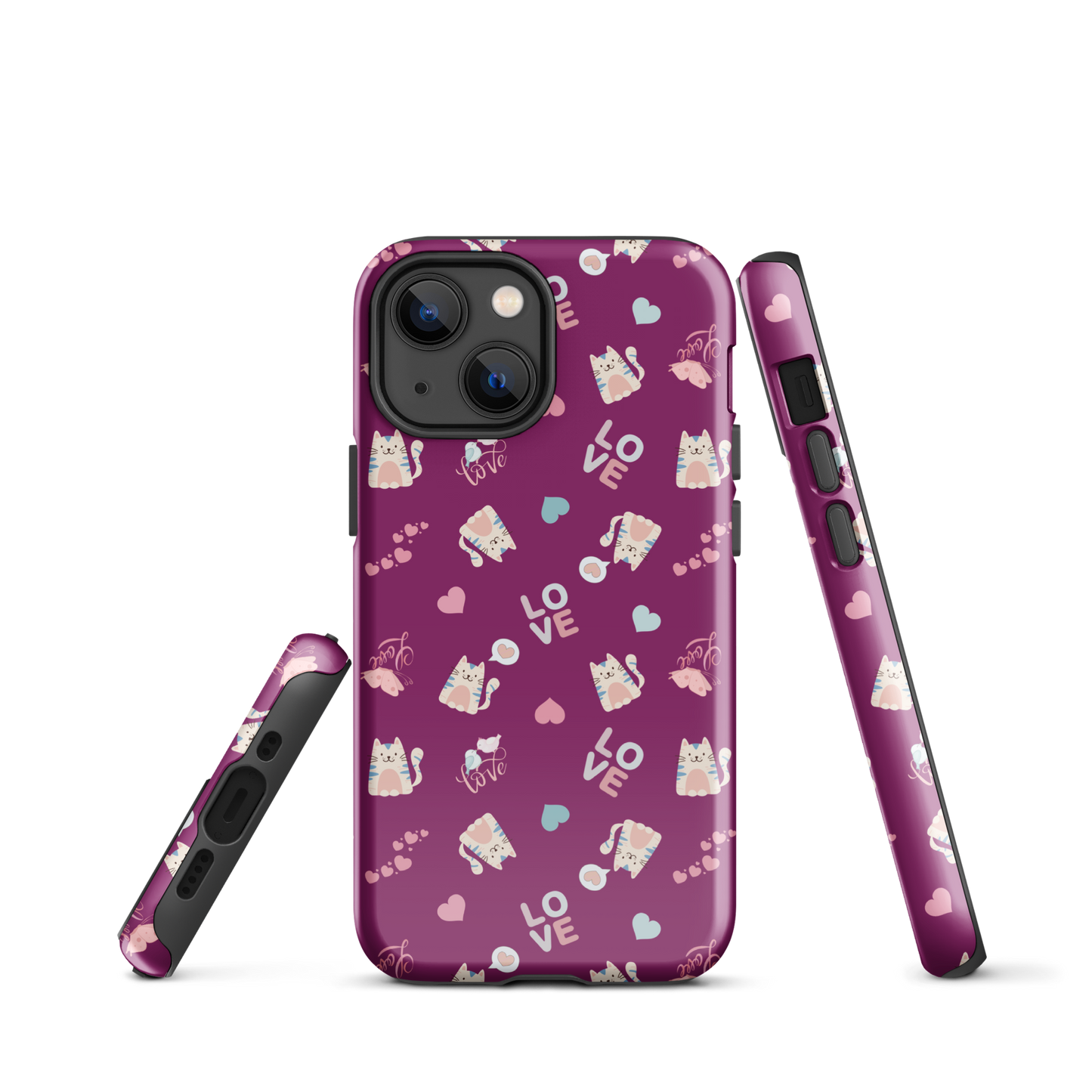 Tough case for iPhone 11, 12, 13, 14, 15, 16 Variations | Adorable Cat Love Theme