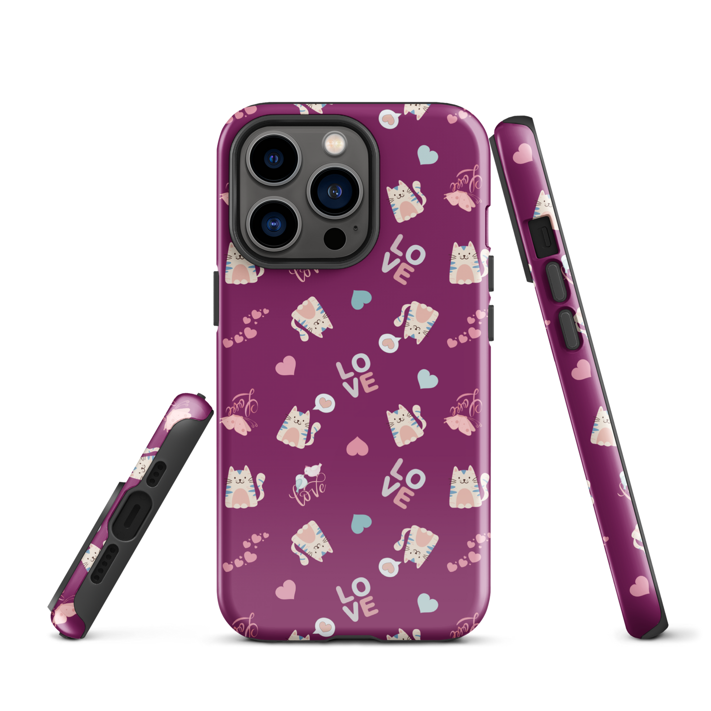 Tough case for iPhone 11, 12, 13, 14, 15, 16 Variations | Adorable Cat Love Theme