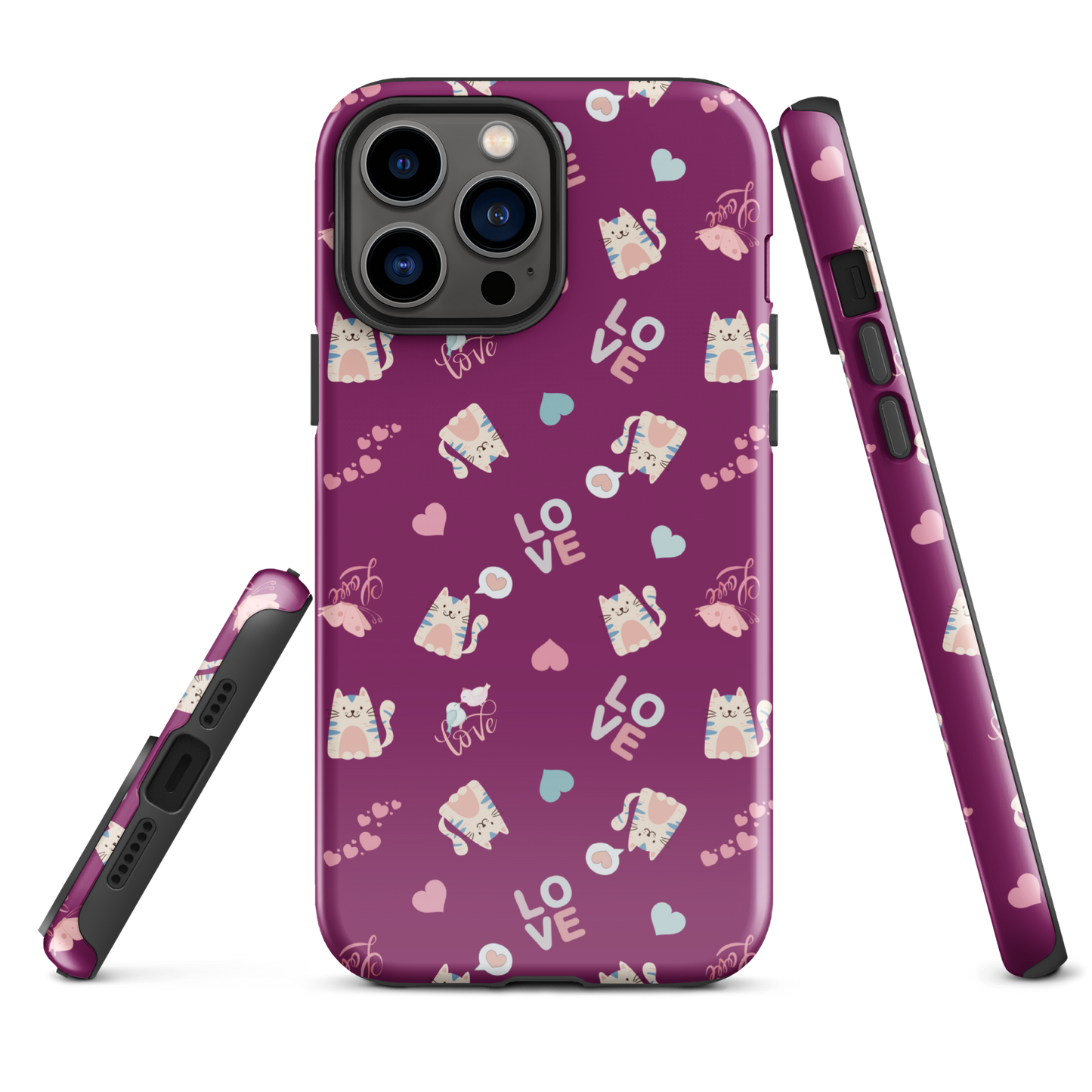 Tough case for iPhone 11, 12, 13, 14, 15, 16 Variations | Adorable Cat Love Theme