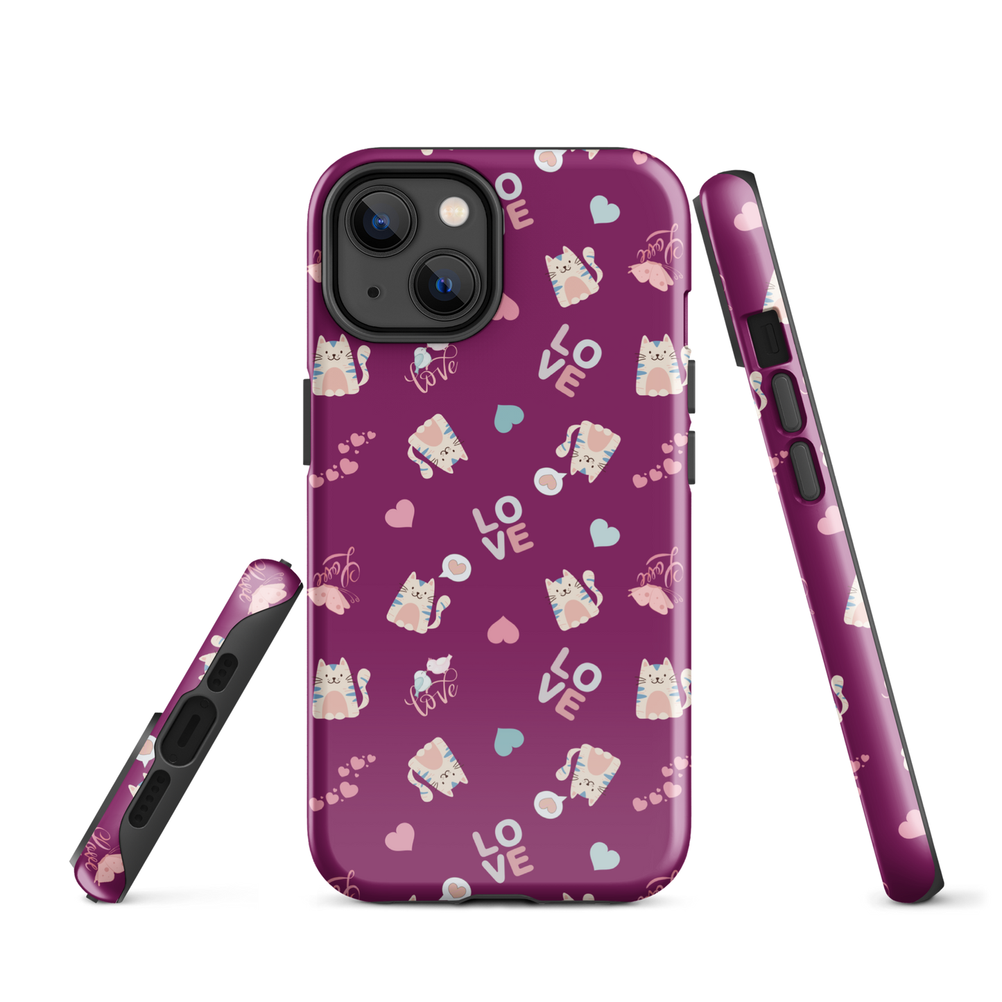Tough case for iPhone 11, 12, 13, 14, 15, 16 Variations | Adorable Cat Love Theme