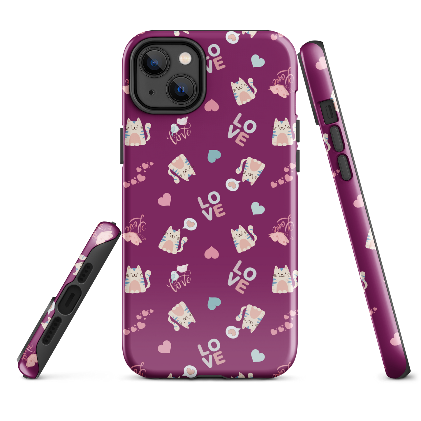 Tough case for iPhone 11, 12, 13, 14, 15, 16 Variations | Adorable Cat Love Theme