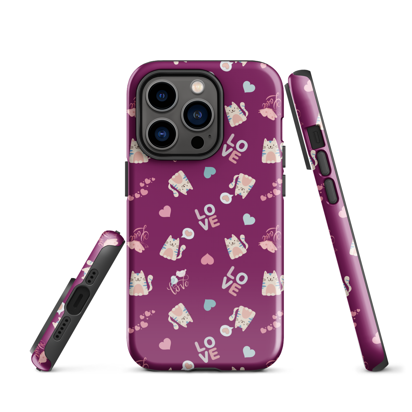 Tough case for iPhone 11, 12, 13, 14, 15, 16 Variations | Adorable Cat Love Theme