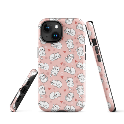 Tough case for iPhone 11, 12, 13, 14, 15, 16 Variations | White Cat Pink Background