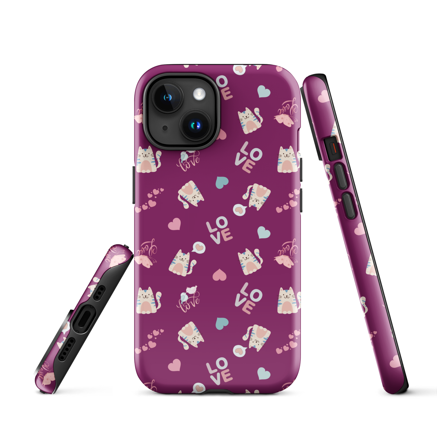 Tough case for iPhone 11, 12, 13, 14, 15, 16 Variations | Adorable Cat Love Theme