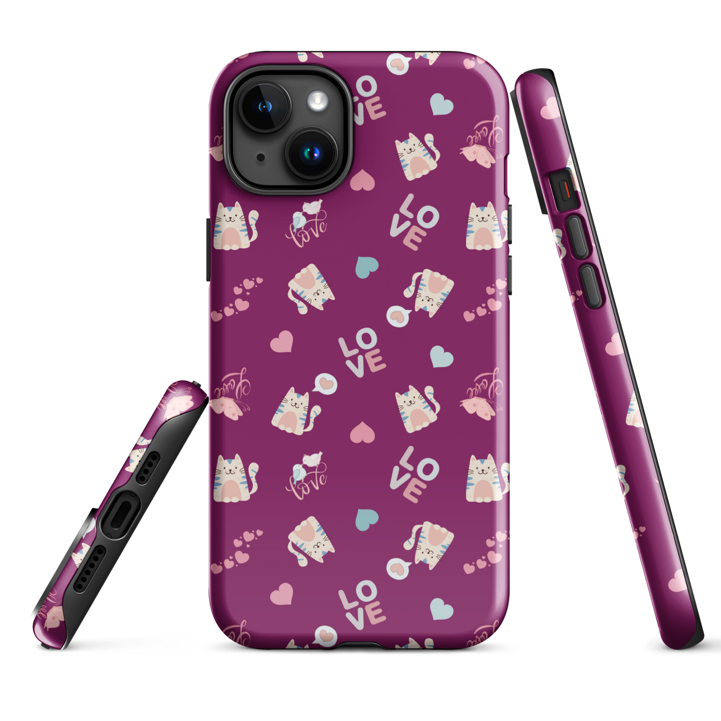 Tough case for iPhone 11, 12, 13, 14, 15, 16 Variations | Adorable Cat Love Theme