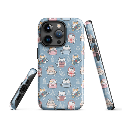 Tough case for iPhone 11, 12, 13, 14, 15, 16 Variations | Cat Winter Blue Background