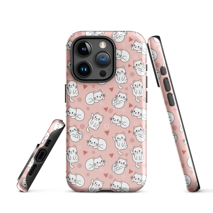 Tough case for iPhone 11, 12, 13, 14, 15 Variations | White Cat Pink Background
