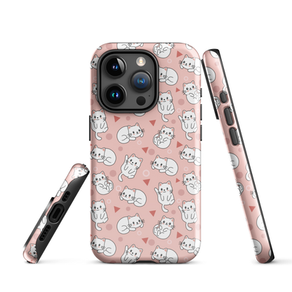 Tough case for iPhone 11, 12, 13, 14, 15, 16 Variations | White Cat Pink Background