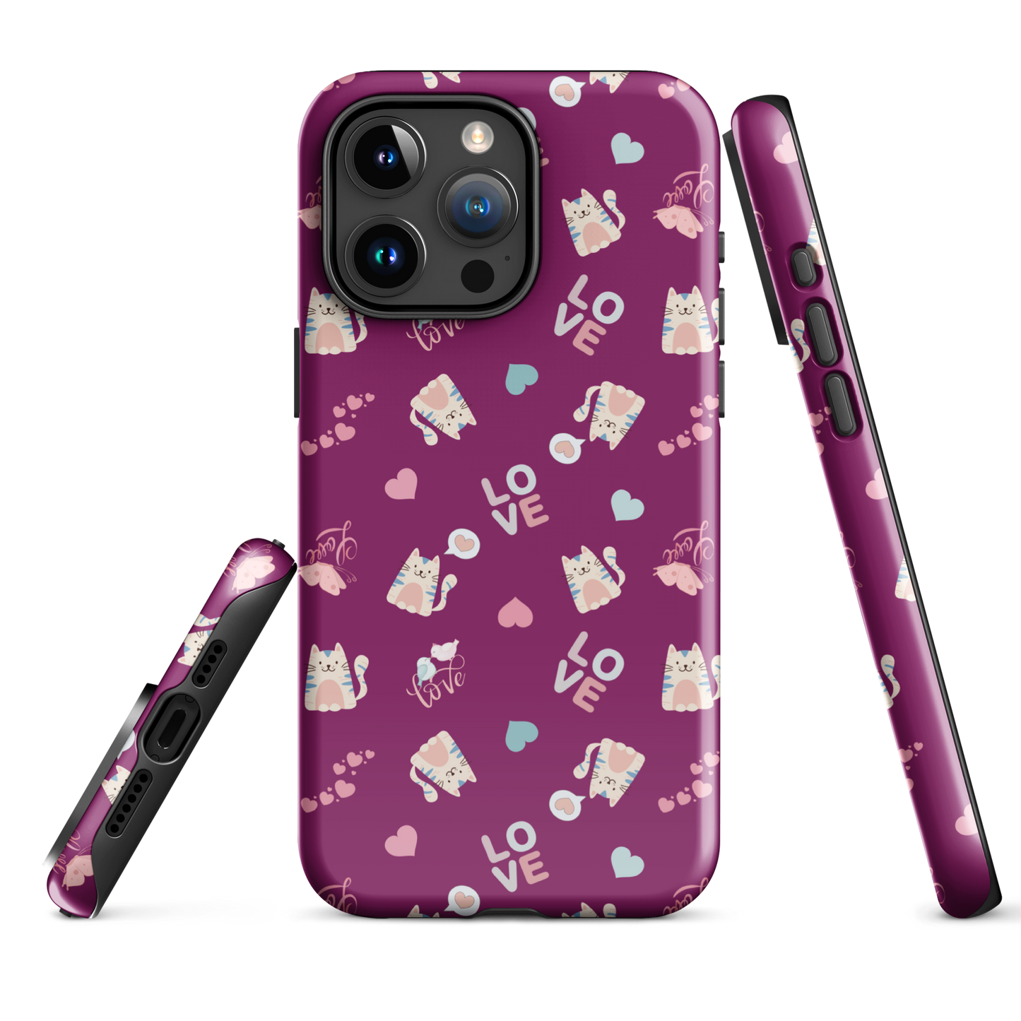 Tough case for iPhone 11, 12, 13, 14, 15, 16 Variations | Adorable Cat Love Theme