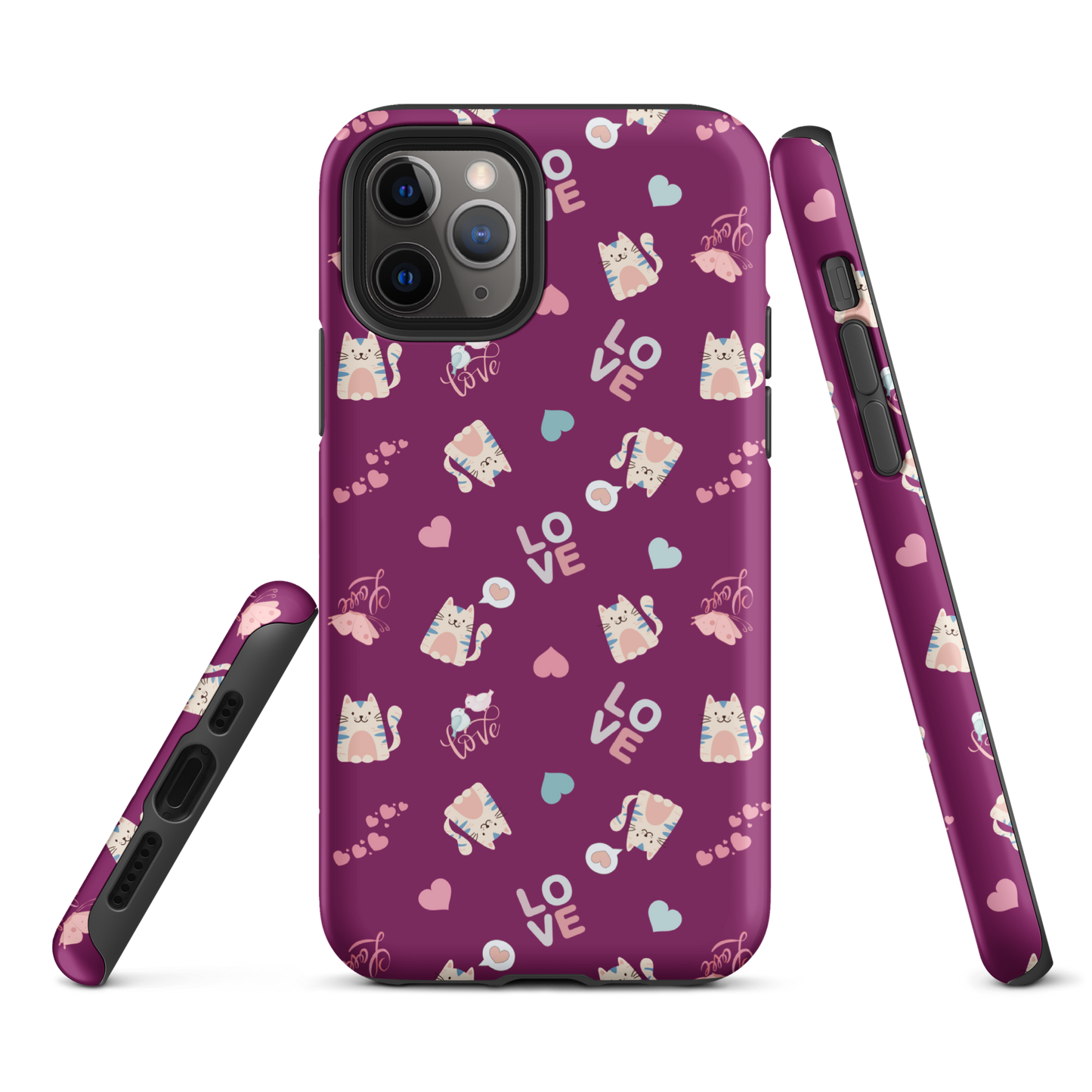 Tough case for iPhone 11, 12, 13, 14, 15, 16 Variations | Adorable Cat Love Theme