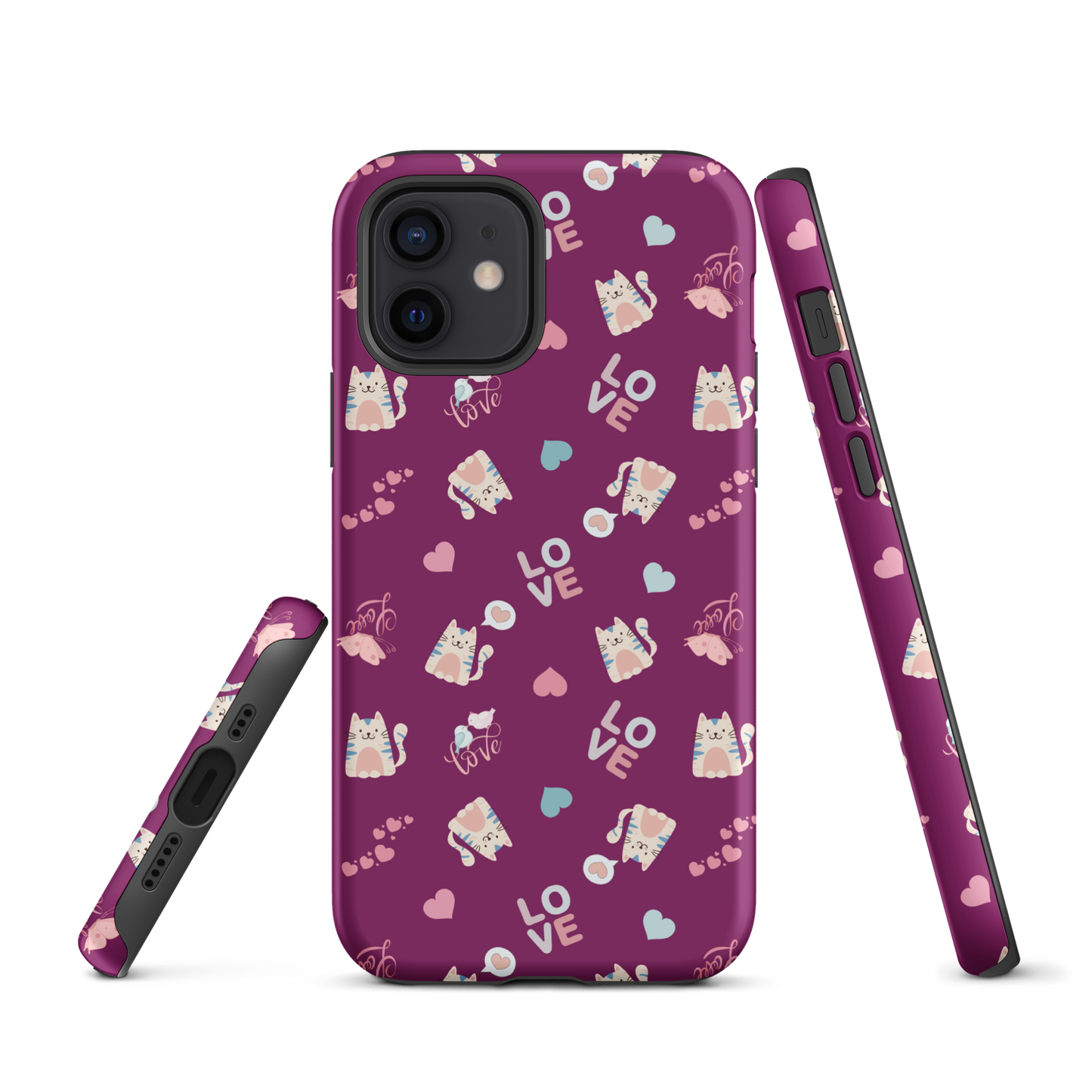 Tough case for iPhone 11, 12, 13, 14, 15, 16 Variations | Adorable Cat Love Theme