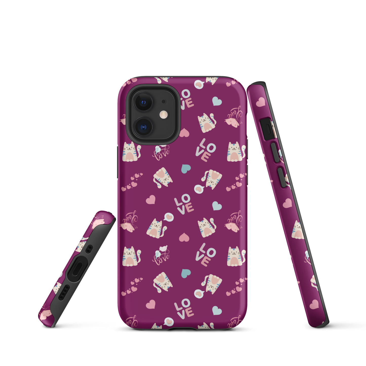 Tough case for iPhone 11, 12, 13, 14, 15, 16 Variations | Adorable Cat Love Theme