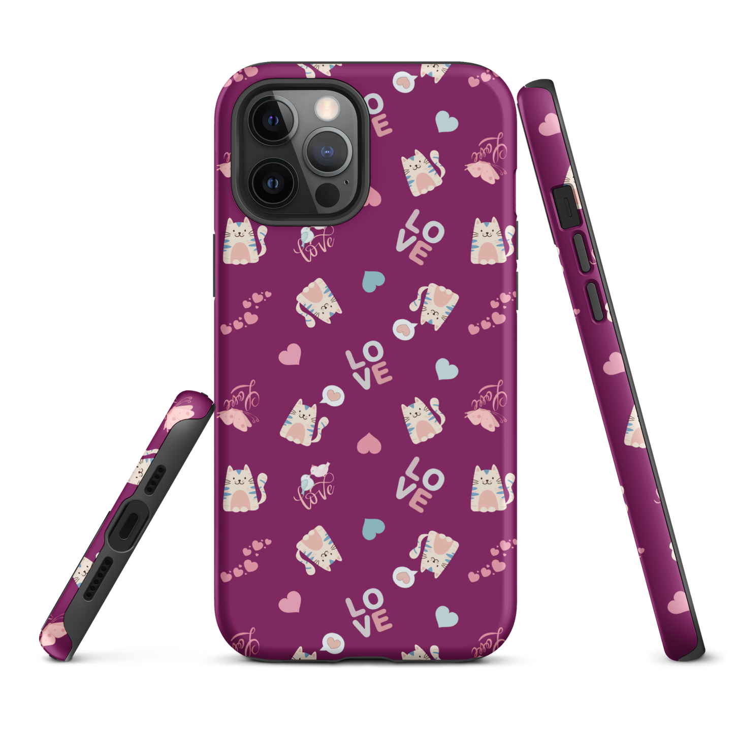 Tough case for iPhone 11, 12, 13, 14, 15, 16 Variations | Adorable Cat Love Theme