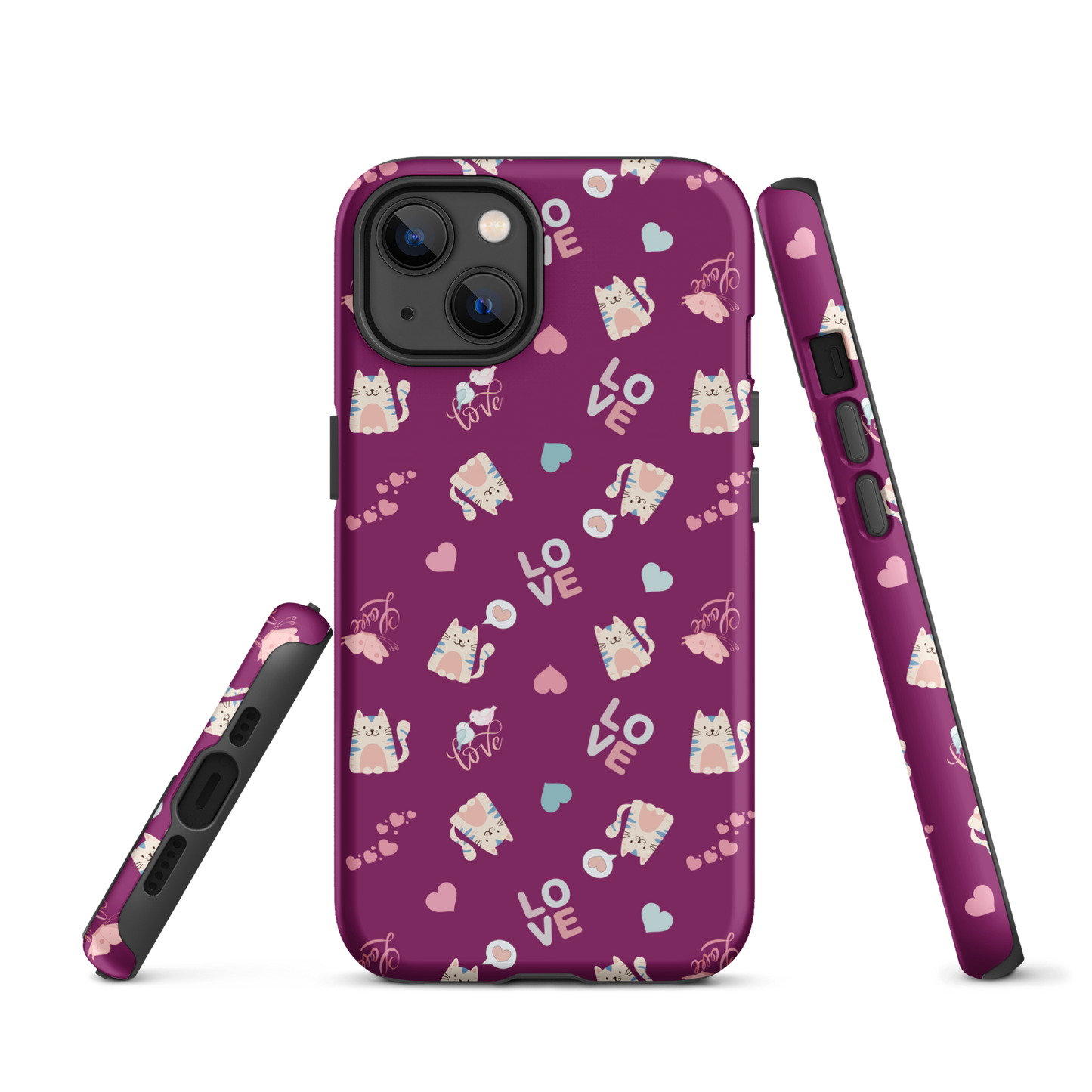 Tough case for iPhone 11, 12, 13, 14, 15, 16 Variations | Adorable Cat Love Theme