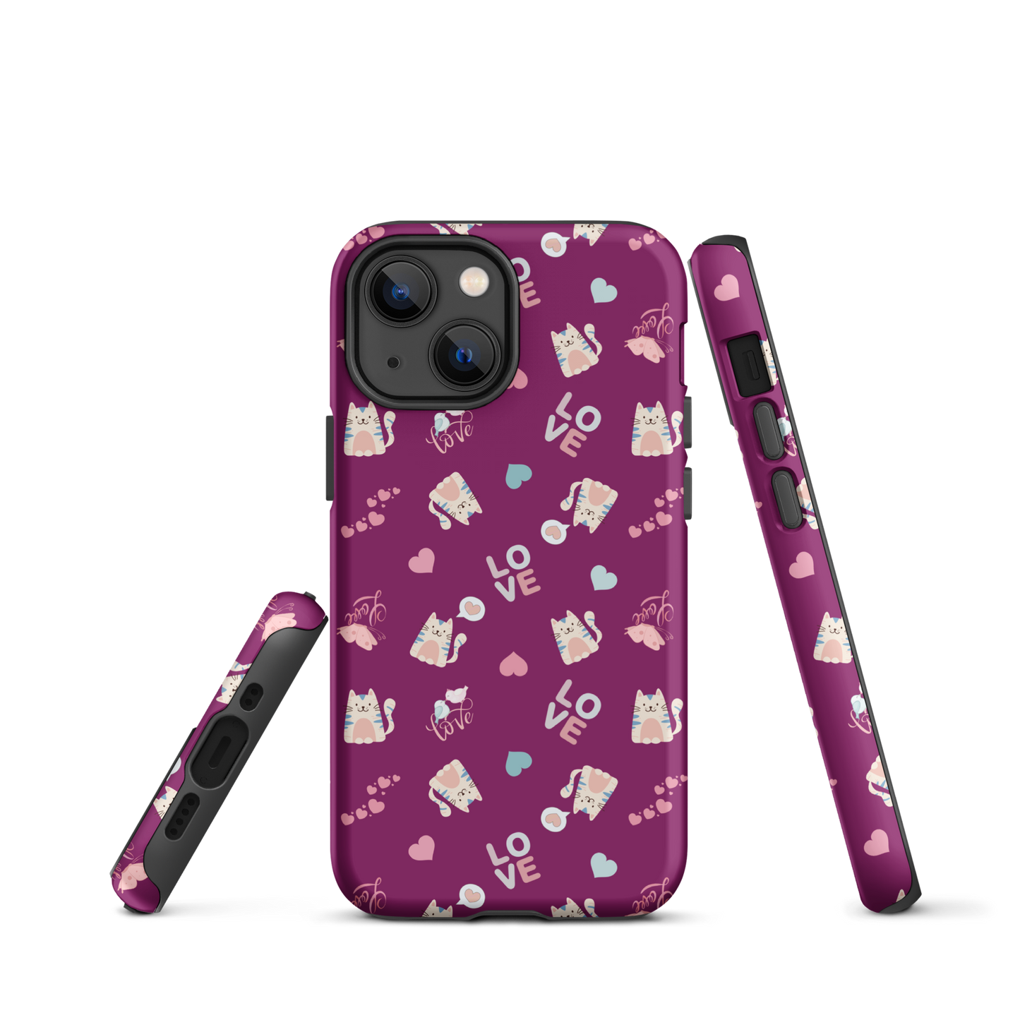Tough case for iPhone 11, 12, 13, 14, 15, 16 Variations | Adorable Cat Love Theme