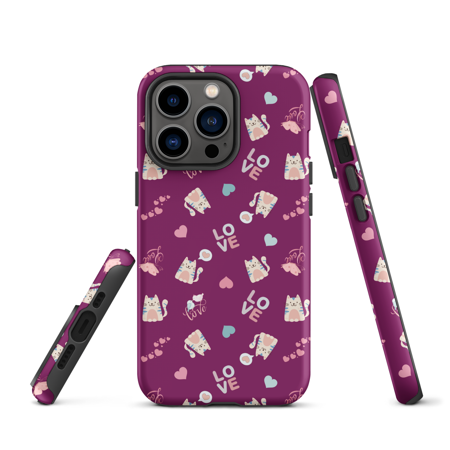 Tough case for iPhone 11, 12, 13, 14, 15, 16 Variations | Adorable Cat Love Theme