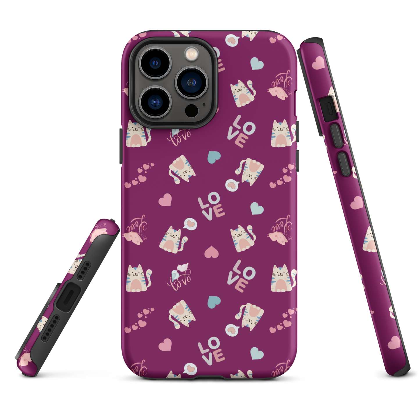 Tough case for iPhone 11, 12, 13, 14, 15, 16 Variations | Adorable Cat Love Theme