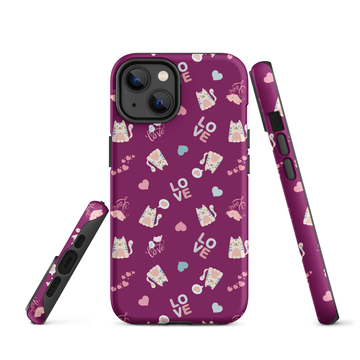 Tough case for iPhone 11, 12, 13, 14, 15, 16 Variations | Adorable Cat Love Theme