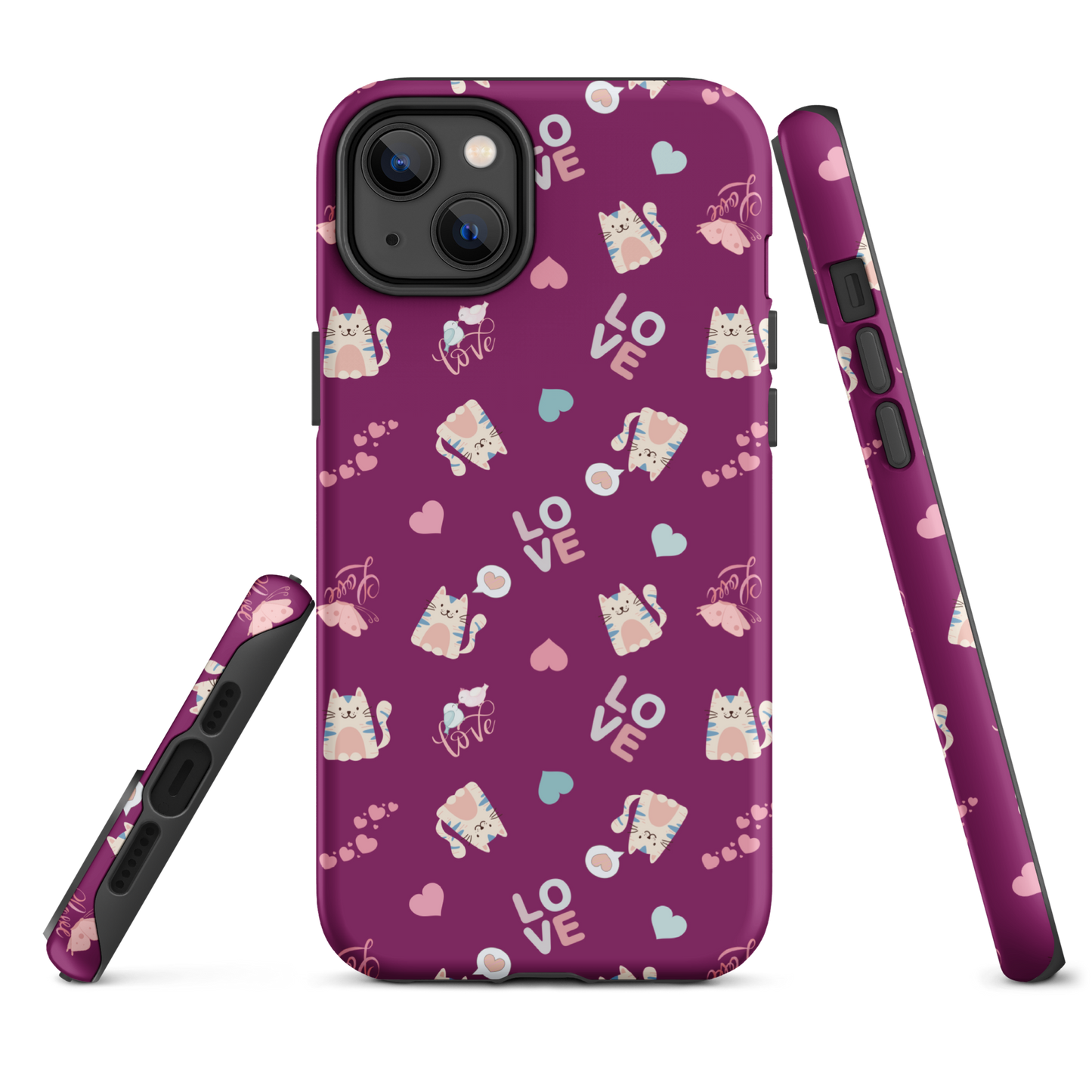 Tough case for iPhone 11, 12, 13, 14, 15, 16 Variations | Adorable Cat Love Theme