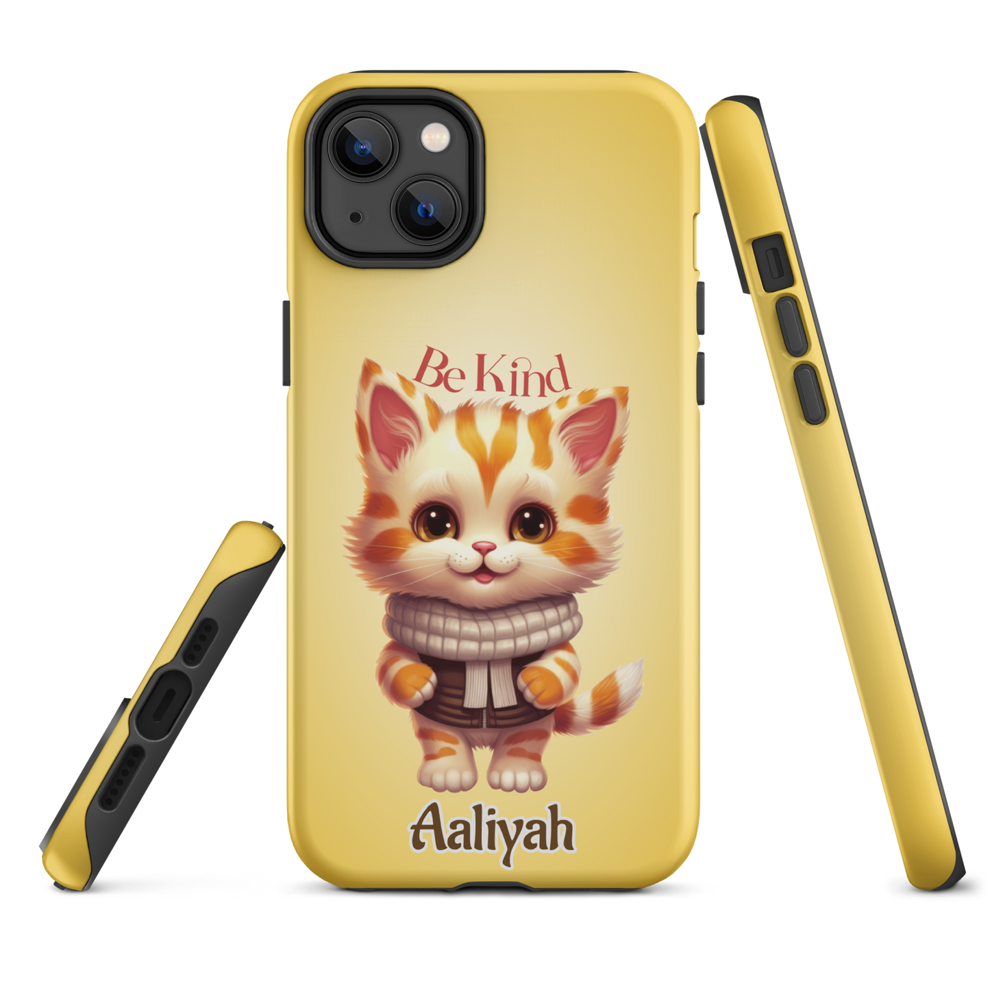 Tough case for iPhone 11, 12, 13, 14, 15 Variations | Add Your Name Be Kind Cute Cat