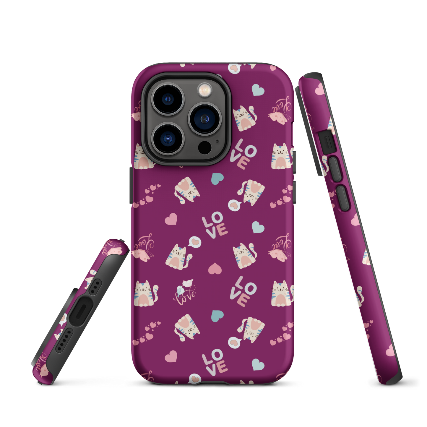 Tough case for iPhone 11, 12, 13, 14, 15, 16 Variations | Adorable Cat Love Theme