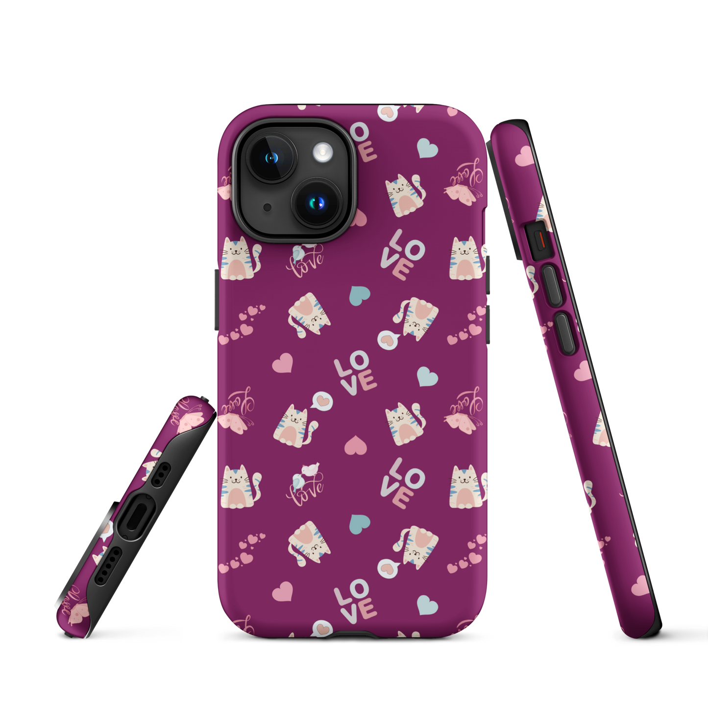 Tough case for iPhone 11, 12, 13, 14, 15, 16 Variations | Adorable Cat Love Theme