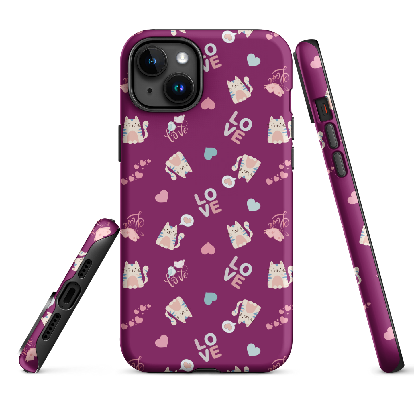 Tough case for iPhone 11, 12, 13, 14, 15, 16 Variations | Adorable Cat Love Theme