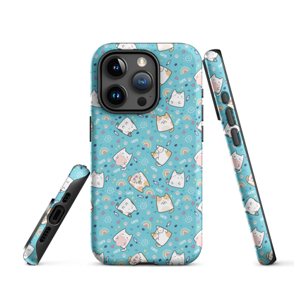 Tough case for iPhone 11, 12, 13, 14, 15, 16 Variations | Cute Cat with Heart Blue Background