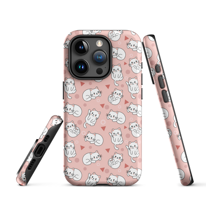 Tough case for iPhone 11, 12, 13, 14, 15 Variations | White Cat Pink Background