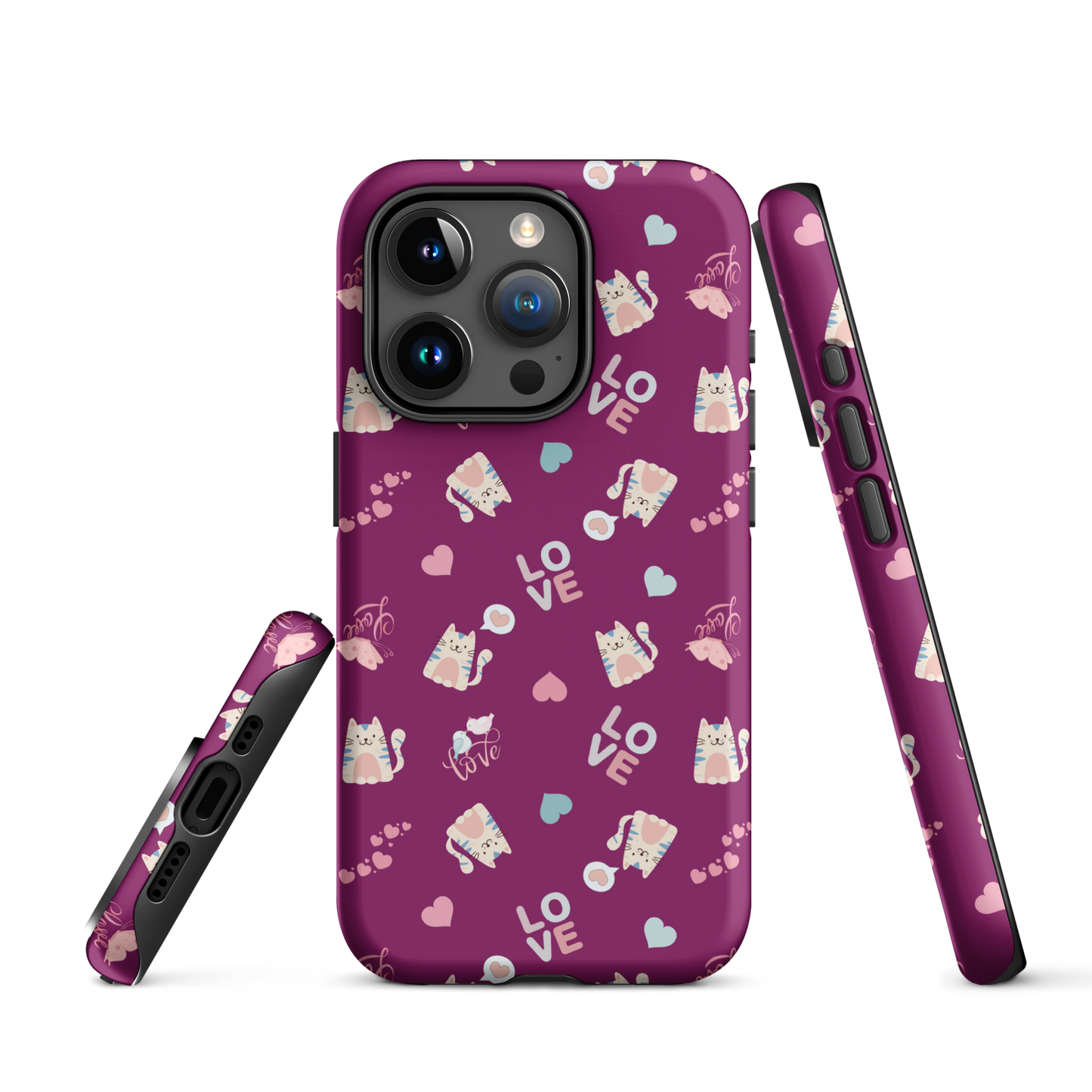 Tough case for iPhone 11, 12, 13, 14, 15, 16 Variations | Adorable Cat Love Theme
