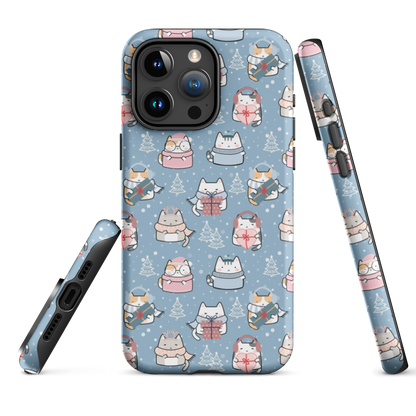 Tough case for iPhone 11, 12, 13, 14, 15, 16 Variations | Cat Winter Blue Background