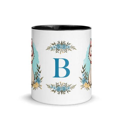 Personalized Monogram Mug 11oz | Cute Cat Wearing Glasses Floral Themed