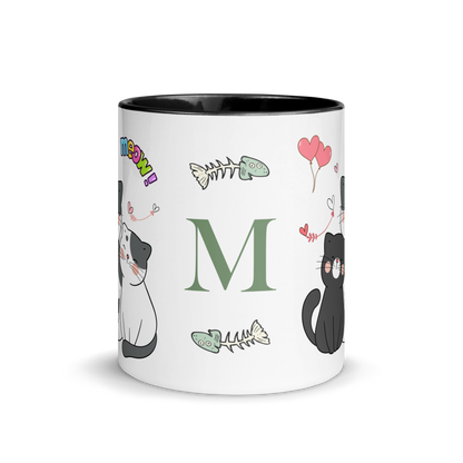 Personalized Monogram Mug 11oz | Adorable Cats Meow Hearts Themed