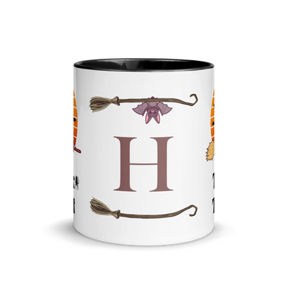 Personalized Monogram Coffee Mug 11oz | Trick or Treat Black Cat With Green Hat