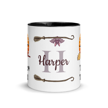 Personalized Coffee Mug 11oz | Trick or Treat Black Cat With Green Hat