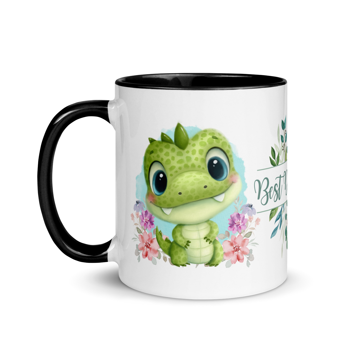 Accent Coffee Mug 11oz | Cute Green Dinosaur Floral Best Dad Ever