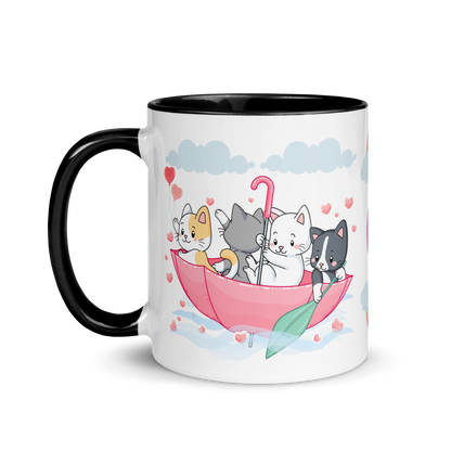 Personalized Monogram Mug 11oz | Cats in the Umbrella Boat with Hearts