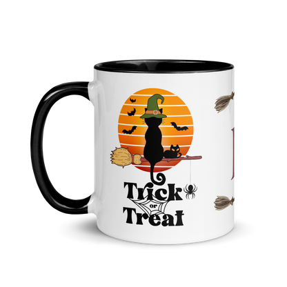 Monogramed Coffee Mug 11oz | Trick or Treat Black Cat With Green Hat