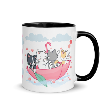 Personalized Monogram Mug 11oz | Cats in the Umbrella Boat with Hearts