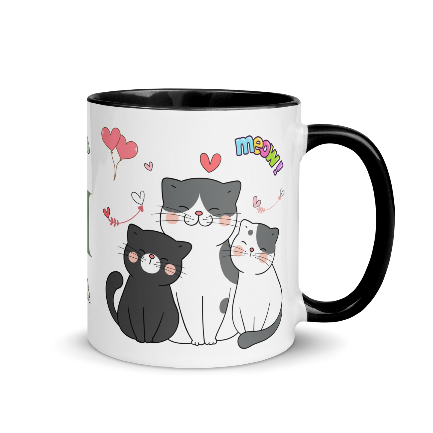 Monogramed Mug 11oz | Adorable Cats Meow Hearts Themed