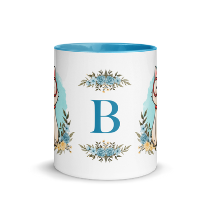 Personalized Monogram Mug 11oz | Cute Cat Wearing Glasses Floral Themed