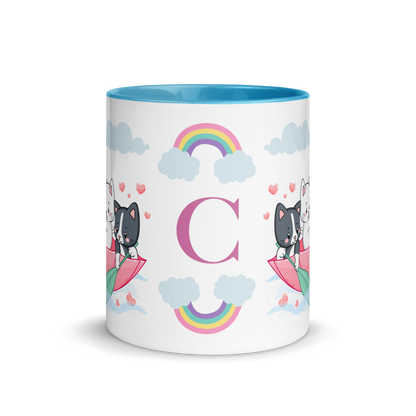 Personalized Monogram Mug 11oz | Cats in the Umbrella Boat with Hearts