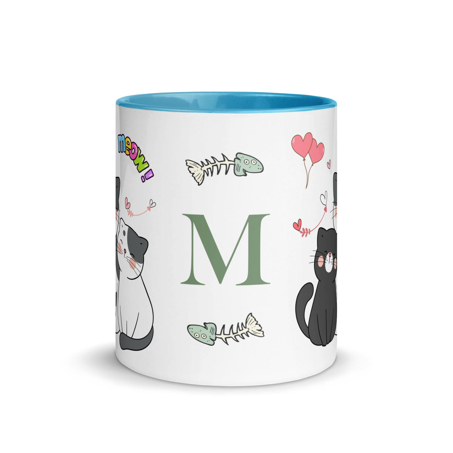 Monogramed Mug 11oz | Adorable Cats Meow Hearts Themed