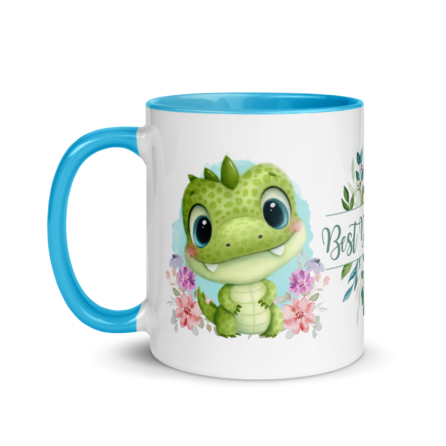 Accent Coffee Mug 11oz | Cute Green Dinosaur Floral Best Dad Ever