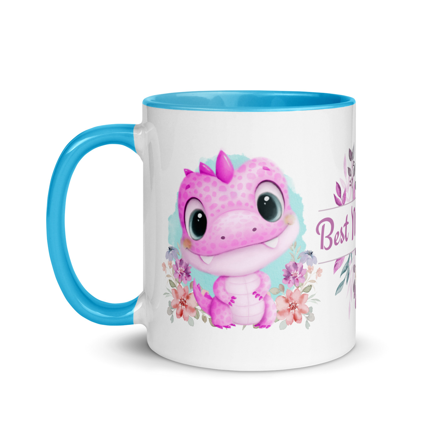 Accent Coffee Mug 11oz | Cute Pink Dinosaur Floral Best Mom Ever