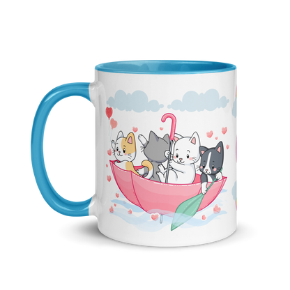 Personalized Monogram Mug 11oz | Cats in the Umbrella Boat with Hearts