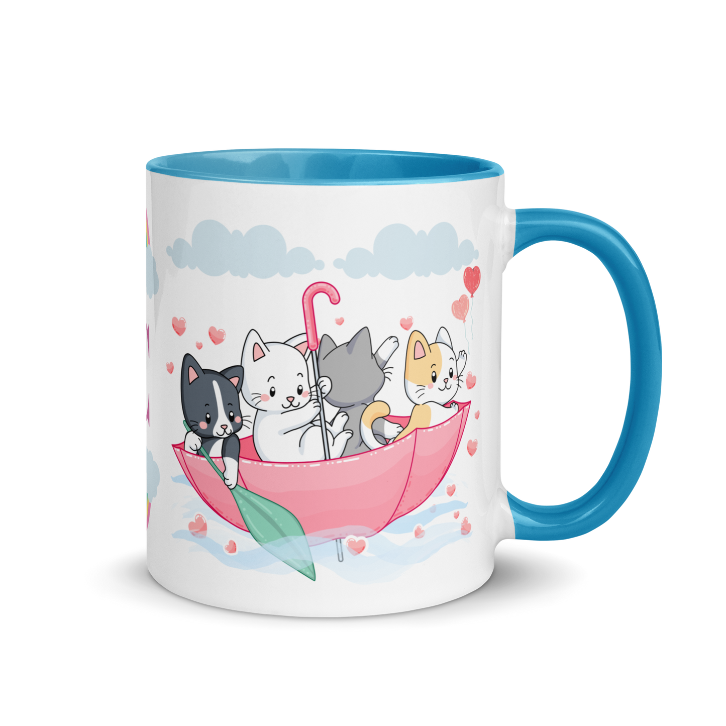 Monogramed Mug 11oz | Cats in the Umbrella Boat with Hearts