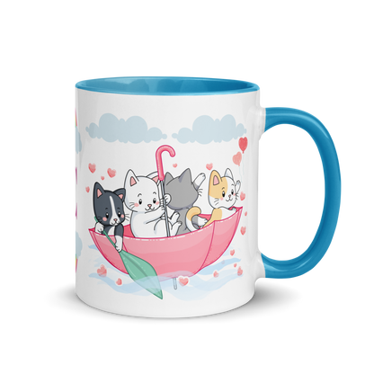 Personalized Monogram Mug 11oz | Cats in the Umbrella Boat with Hearts