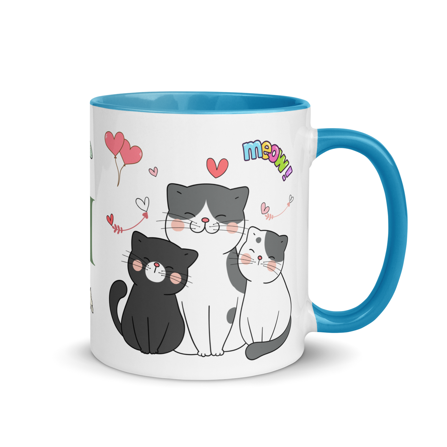 Monogramed Mug 11oz | Adorable Cats Meow Hearts Themed