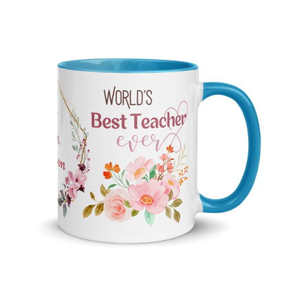 Personalized Coffee Mug 11oz | World's Best Teacher Ever Floral Themed